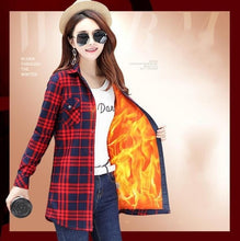 Load image into Gallery viewer, Velvet Thick Warm Women's Long Plaid Shirt