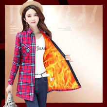 Load image into Gallery viewer, Velvet Thick Warm Women's Long Plaid Shirt