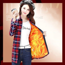 Load image into Gallery viewer, Velvet Thick Warm Women's Long Plaid Shirt