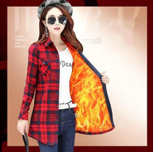 Load image into Gallery viewer, Velvet Thick Warm Women's Long Plaid Shirt