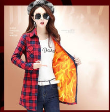 Load image into Gallery viewer, Velvet Thick Warm Women's Long Plaid Shirt