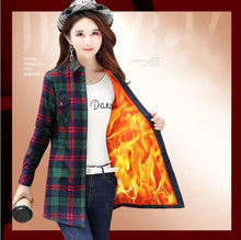 Load image into Gallery viewer, Velvet Thick Warm Women's Long Plaid Shirt